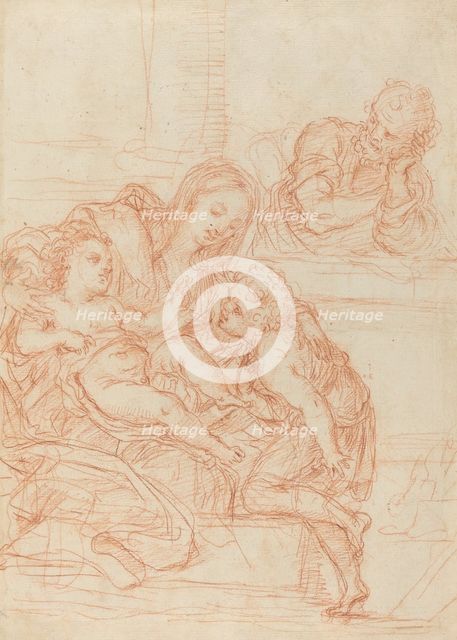 Madonna and Child with Saints John and Joseph [recto], 17th century. Creator: Unknown.