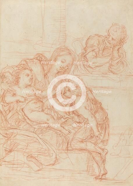 Madonna and Child with Saints John and Joseph [recto], 17th century. Creator: Unknown.