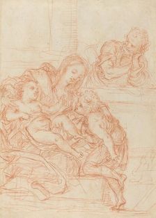 Madonna and Child with Saints John and Joseph [recto], 17th century. Creator: Unknown