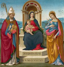 Madonna and Child with St Justus of Volterra and St Margaret of Antioch., 1507. Creator: Bastiano Mainardi