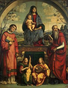 Madonna and Child with St Lawrence and St Jerome and Two Angels Making Music, 1500. Creator: Francesco Francia