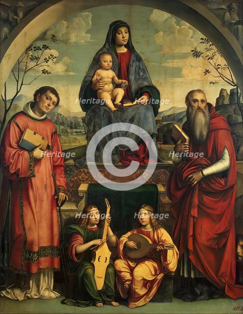 Madonna and Child with St Lawrence and St Jerome and Two Angels Making Music, 1500. Creator: Francesco Francia.