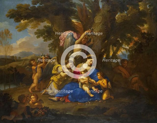 Madonna and Christ Child, with St John the Baptist and Angels, 1650. Creator: Jacques Stella.