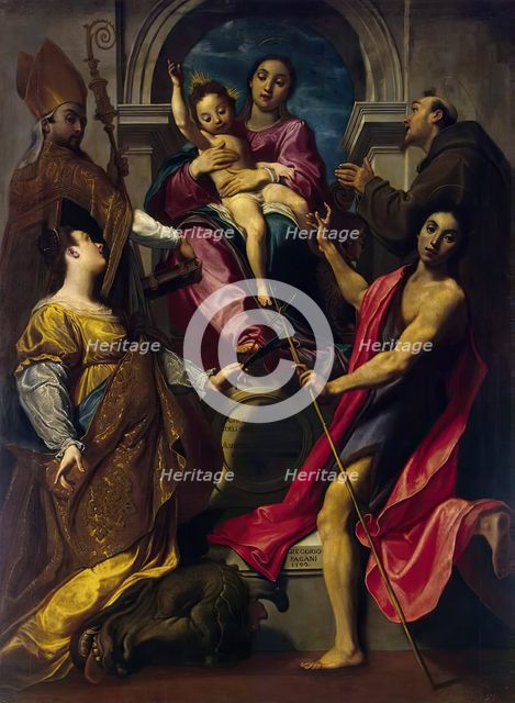 Madonna and the Child with St Francis of Assisi, St John the Baptist, St Gregory the Great..., 1592. Creator: Gregorio Pagani.