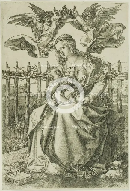 Madonna Crowned by Two Angels, 1563. Creator: Jan Wierix.
