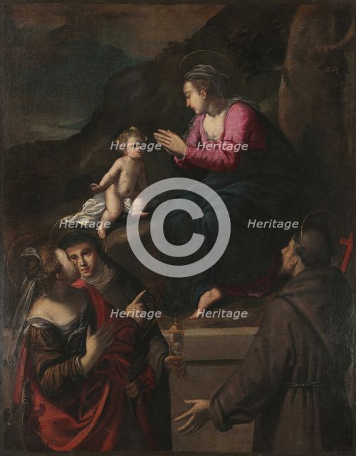 Madonna di Reggio with Saints Margaret, Clare and Francis, ca. 1600. Creator: Scarsellino (Scarsella), Ippolito (1551-1620).