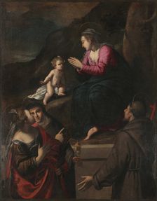 Madonna di Reggio with Saints Margaret, Clare and Francis, ca. 1600. Creator: Scarsellino (Scarsella), Ippolito (1551-1620)