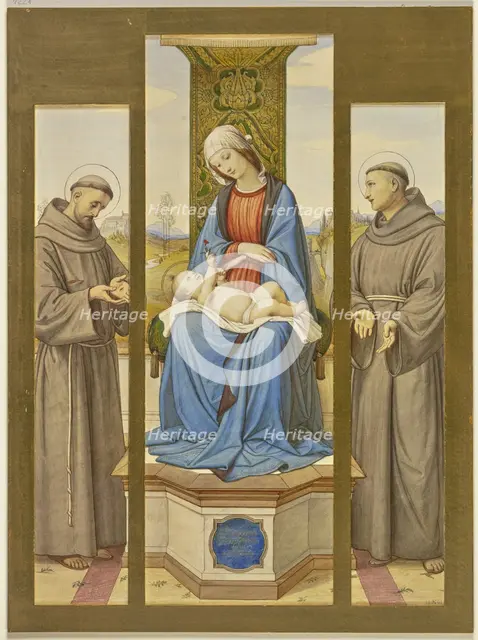 Madonna enthroned, beside her Saints Francis and Anthony, as a triptych, 1861. Creator: Eduard von Steinle.