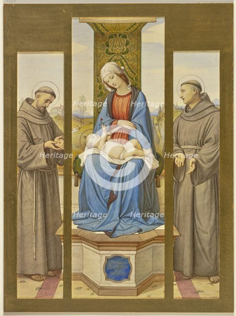 Madonna enthroned, beside her Saints Francis and Anthony, as a triptych, 1861. Creator: Eduard von Steinle.