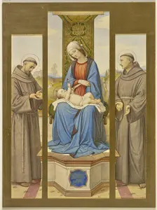 Madonna enthroned, beside her Saints Francis and Anthony, as a triptych, 1861. Creator: Eduard von Steinle