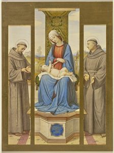 Madonna enthroned, beside her Saints Francis and Anthony, as a triptych, 1861. Creator: Eduard von Steinle