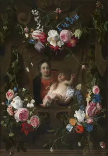 Madonna in a Floral Wreath, mid-17th century. Creator: Cornelis Schut I