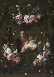 Madonna in a Floral Wreath, mid-17th century. Creator: Cornelis Schut I