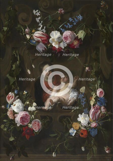 Madonna in a Floral Wreath, mid-17th century. Creator: Cornelis Schut I.