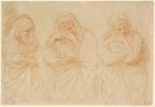 Madonna Mourning: Studies for the Entombment of Christ, c. 1656. Creator: Guercino