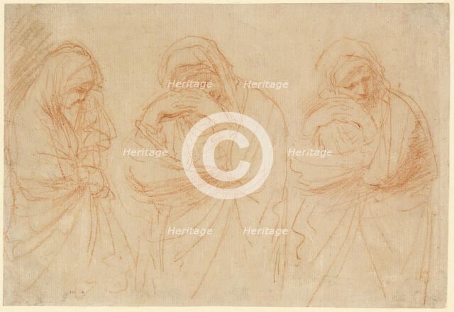 Madonna Mourning: Studies for the Entombment of Christ, c. 1656. Creator: Guercino.