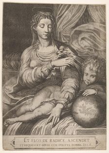 Madonna of the Rose, she reaches for a rose held by the Christ child, who rests his lef..., 1560-75. Creator: Domenico Tibaldi