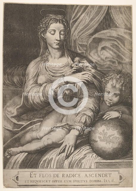 Madonna of the Rose, she reaches for a rose held by the Christ child, who rests his lef..., 1560-75. Creator: Domenico Tibaldi.