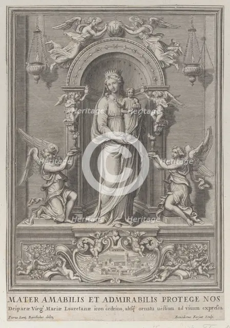 Madonna of Loreto, within a niche with an angel on either side, 1650-1724. Creator: Benoit Farjat.