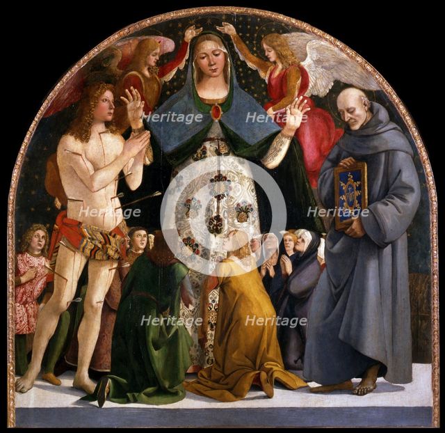 Madonna of Mercy and Saints Sebastian and Bernardino da Siena, c. 1490. Artist: Signorelli, Luca (ca 1441-1523)