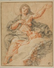 Madonna Seated on Clouds and Sketch of Angel's Wing, n.d. Creator: Unknown