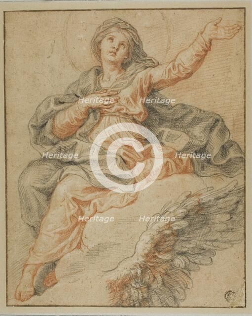 Madonna Seated on Clouds and Sketch of Angel's Wing, n.d. Creator: Unknown.