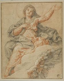Madonna Seated on Clouds and Sketch of Angel's Wing, n.d. Creator: Unknown
