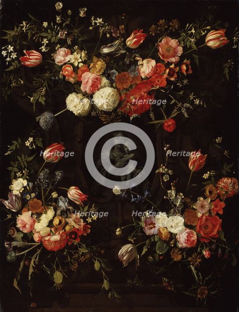 Madonna surrounded by flowers, 1662. Artist: Ykens, Frans (1601-1693)