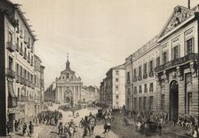Madrid, Puerta del Sol in 1842, engraving 1870