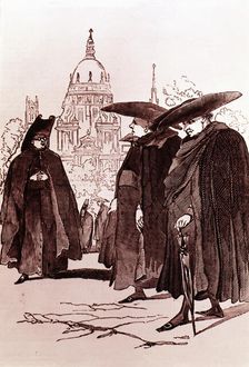 Madrid typical customs, the Clergy in a morning walk through the village of Madrid (1845), in the…