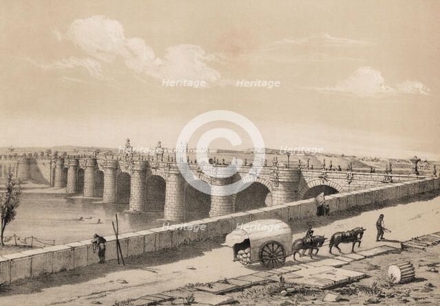 Madrid, Toledo bridge on the river Manzanares in 1842, Baroque (churrigueresco), built between 17…