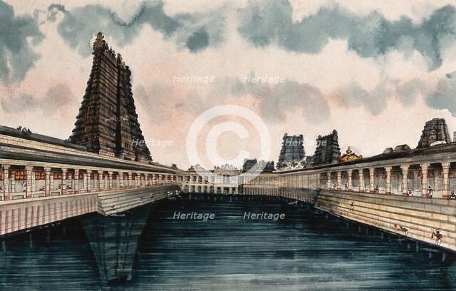 Madurai: the Golden Lotus tank, the temple tank at the Meenakshi - ...(between 1800 & 1899?). Creator: Unknown.