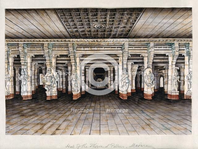 Madurai: the hall of a thousand pillars in the Meenakshi temple complex...(between 1800 and 1899?). Creator: Unknown.