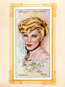 Mae West. Collectables Picture of movie stars that came with the Players cigarette packet, 1934. Creator: Unknown