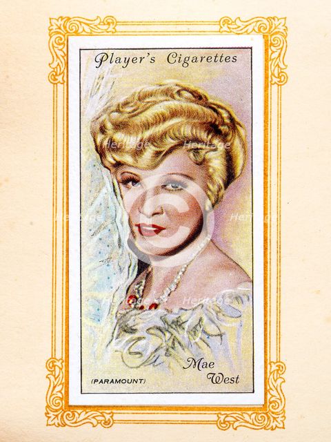 Mae West. Collectables Picture of movie stars that came with the Players cigarette packet, 1934.  Creator: Unknown.