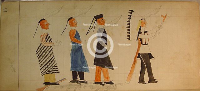 Maffet Ledger: Three indians following a chief, ca. 1874-81. Creator: Unknown.