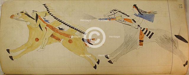 Maffet Ledger: Two Mounted Indians, ca. 1874-81. Creator: Unknown.