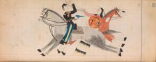 Maffet Ledger: Indian and soldier on horseback, ca. 1874-81. Creator: Unknown