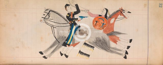 Maffet Ledger: Indian and soldier on horseback, ca. 1874-81. Creator: Unknown.