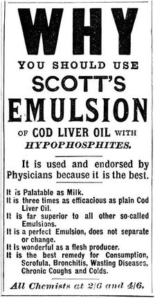 Magazine advertisement for Scott's Emulsion of Cod Liver Oil, 1890