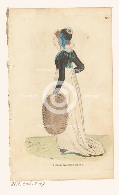 Magazine of Female Fashions of London and Paris, No.21. London Walking Dress, 1798-1806. Creator: Unknown.