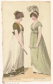 Magazine of Female Fashions of London and Paris, No. 28: Morning Dress; Evening Dress., 1798-1806. Creator: Unknown