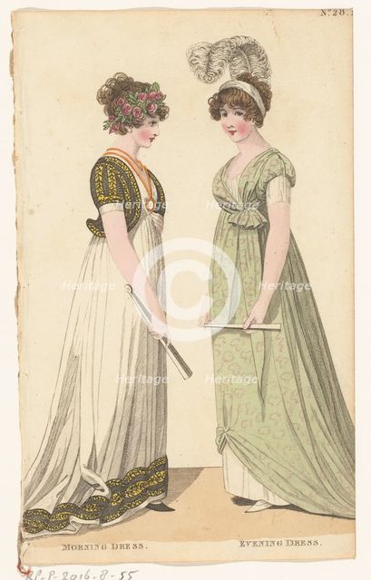 Magazine of Female Fashions of London and Paris, No. 28: Morning Dress; Evening Dress., 1798-1806. Creator: Unknown.
