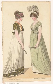 Magazine of Female Fashions of London and Paris, No. 28: Morning Dress; Evening Dress., 1798-1806. Creator: Unknown