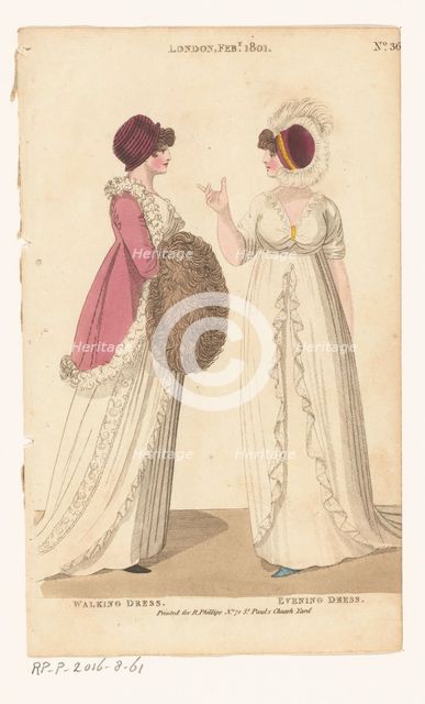 Magazine of Female Fashions of London and Paris. No. 36. London Feb., 1801: Walking Dress..., 1801. Creator: Unknown.