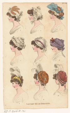 Magazine of Female Fashions of London and Paris, No.34. (?). London Head Dresses, 1798-1806. Creator: Unknown