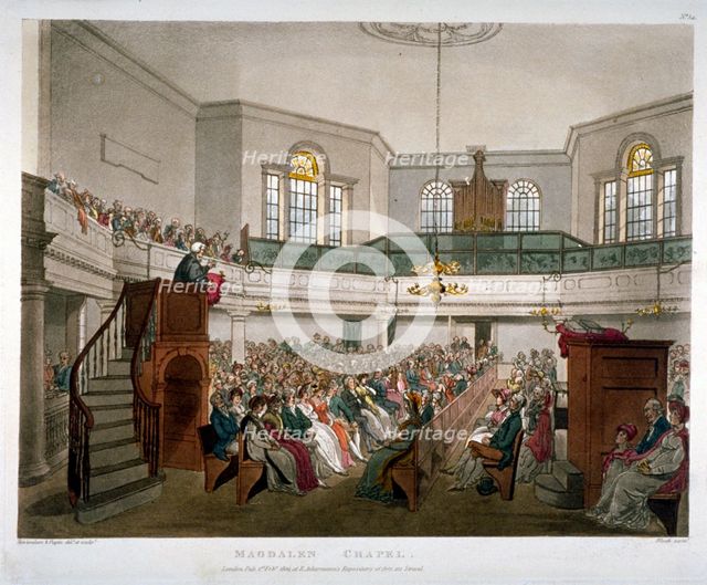 Magdalen Chapel, St George's Fields, Southwark, London, 1809. Artist: Augustus Charles Pugin