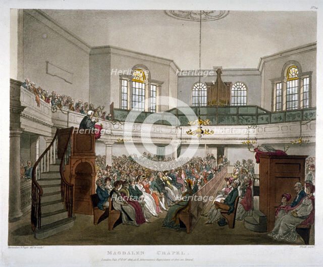 Magdalen Chapel, St George's Fields, Southwark, London, 1809. Artist: Augustus Charles Pugin