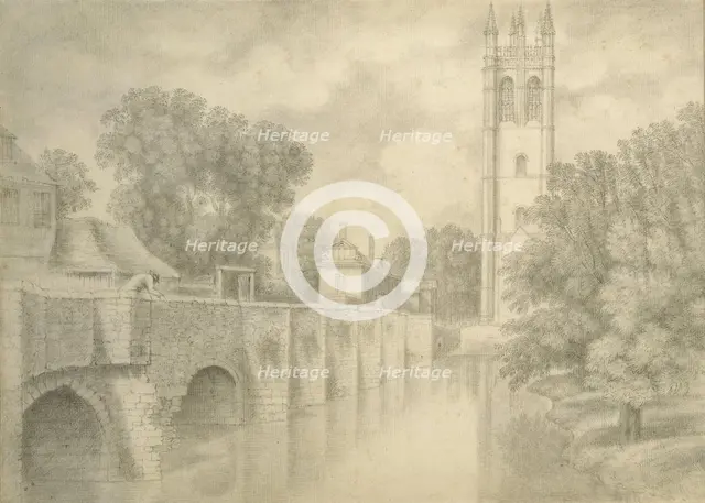 Magdalen Bridge and Tower, 18th century. Artist: John Baptist Malchair.