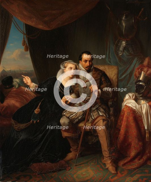 "Magdalena Moons Begs her Fiancé Francisco Valdez to Postpone the Storming of Leiden another night,  Creator: Simon Opzoomer.